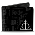 Bi-Fold Wallet - TOGETHER...THEY MAKE ONE MASTER OF DEATH. Deathly Hallows Symbol + HP Logo Black Grays White