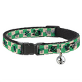Breakaway Cat Collar with Bell - Harry Potter Slytherin Icons Checker Cream/Mint