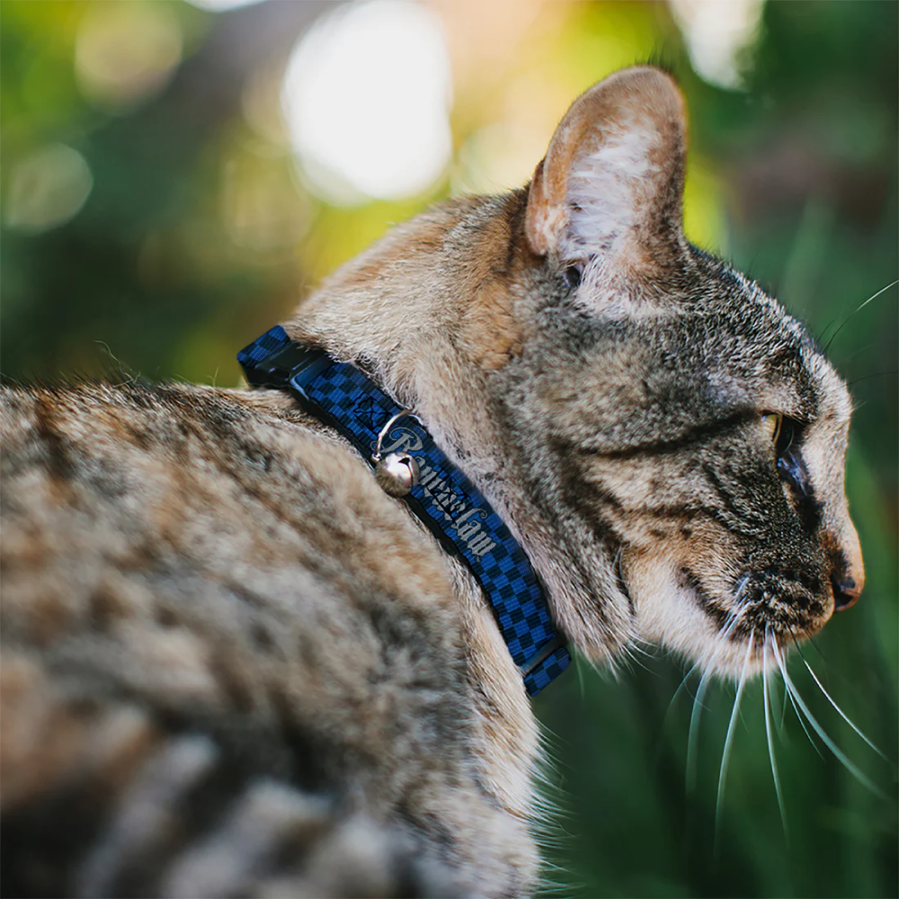 Breakaway Cat Collar with Bell - RAVENCLAW Checker Blues/Grays