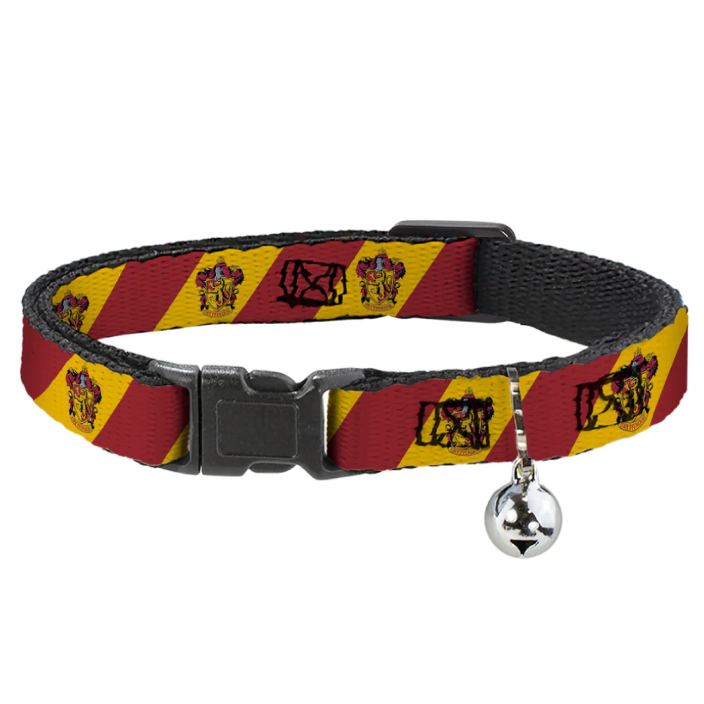 Cat Collar Breakaway with Bell - GRYFFINDOR Crest Diagonal Stripe Gold/Red