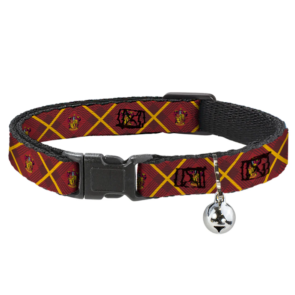 Cat Collar Breakaway with Bell - Harry Potter Gryffindor Crest Plaid Reds/Gold