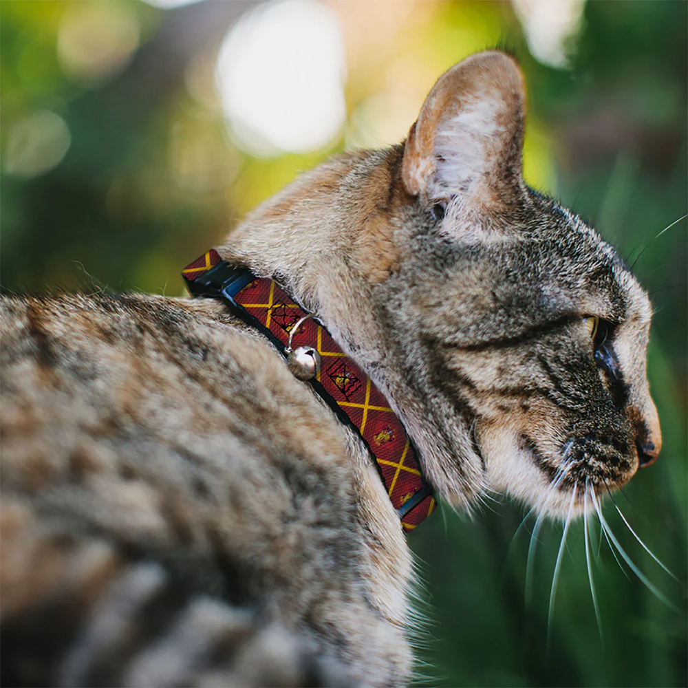 Cat Collar Breakaway with Bell - Harry Potter Gryffindor Crest Plaid Reds/Gold