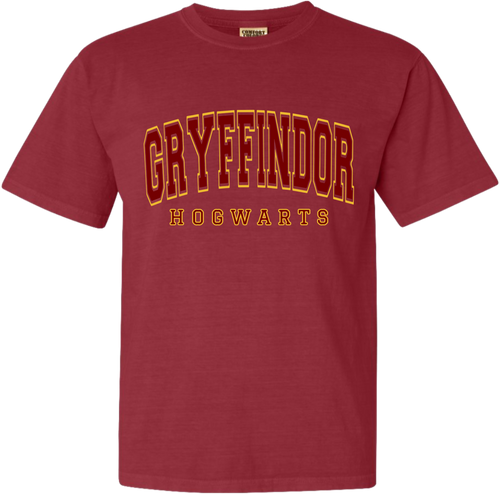 Red t-shirt with 'Gryffindor Hogwarts' text on a white background