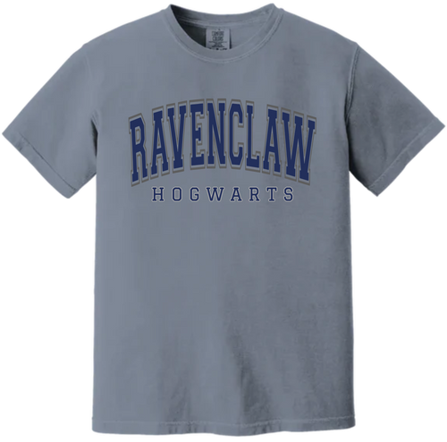 Gray t-shirt with 'Ravenclaw Hogwarts' text on a white background