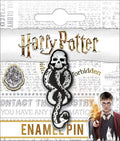Harry Potter ename pin with snake design on a branded backing card.