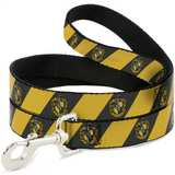 Dog Leash - HUFFLEPUFF Crest Diagonal Stripe Charcoal Gray/Yellow