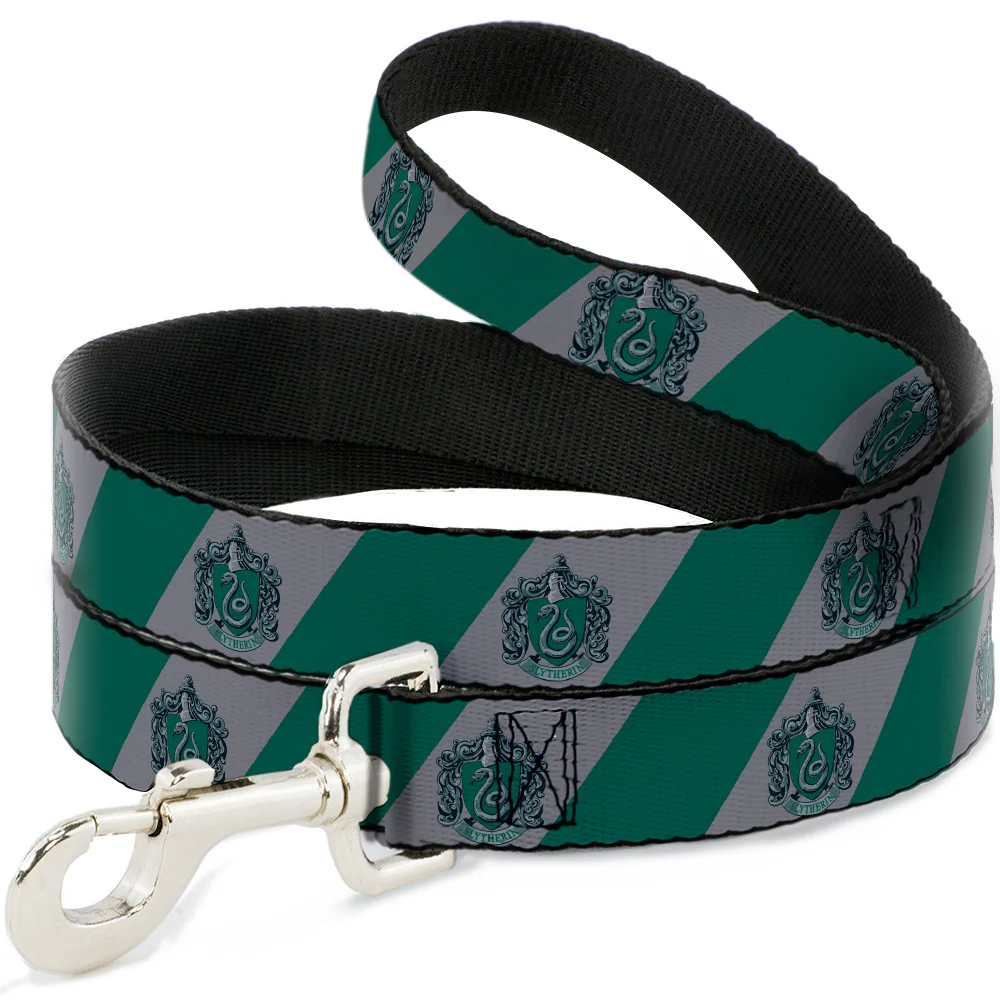 Dog Leash - SLYTHERIN Crest Diagonal Stripe Gray/Green - 1.5" WIDE / 6FT