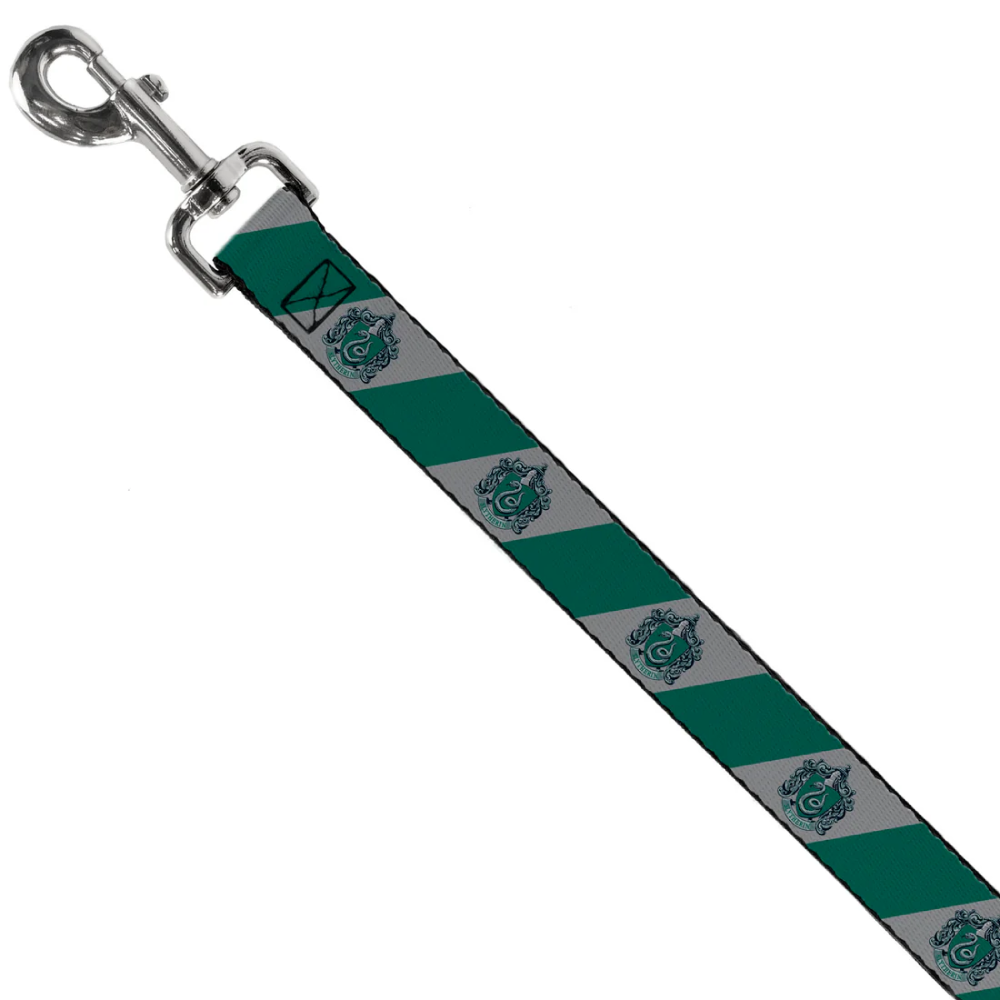 Dog Leash - SLYTHERIN Crest Diagonal Stripe Gray/Green - 1.5" WIDE / 6FT