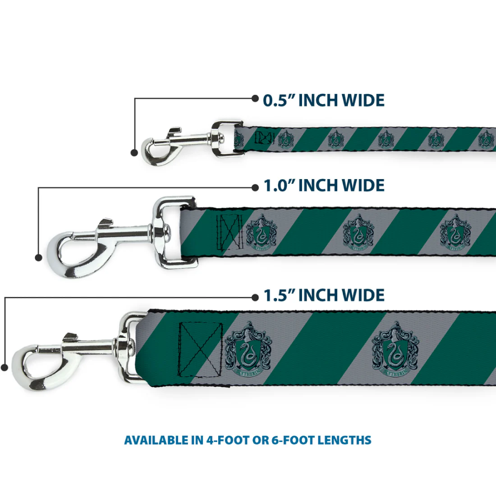 Dog Leash - SLYTHERIN Crest Diagonal Stripe Gray/Green - 1.5" WIDE / 6FT