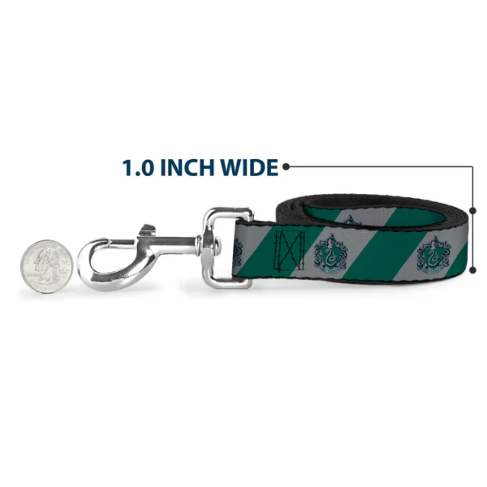 Dog Leash - SLYTHERIN Crest Diagonal Stripe Gray/Green - 1.5" WIDE / 6FT