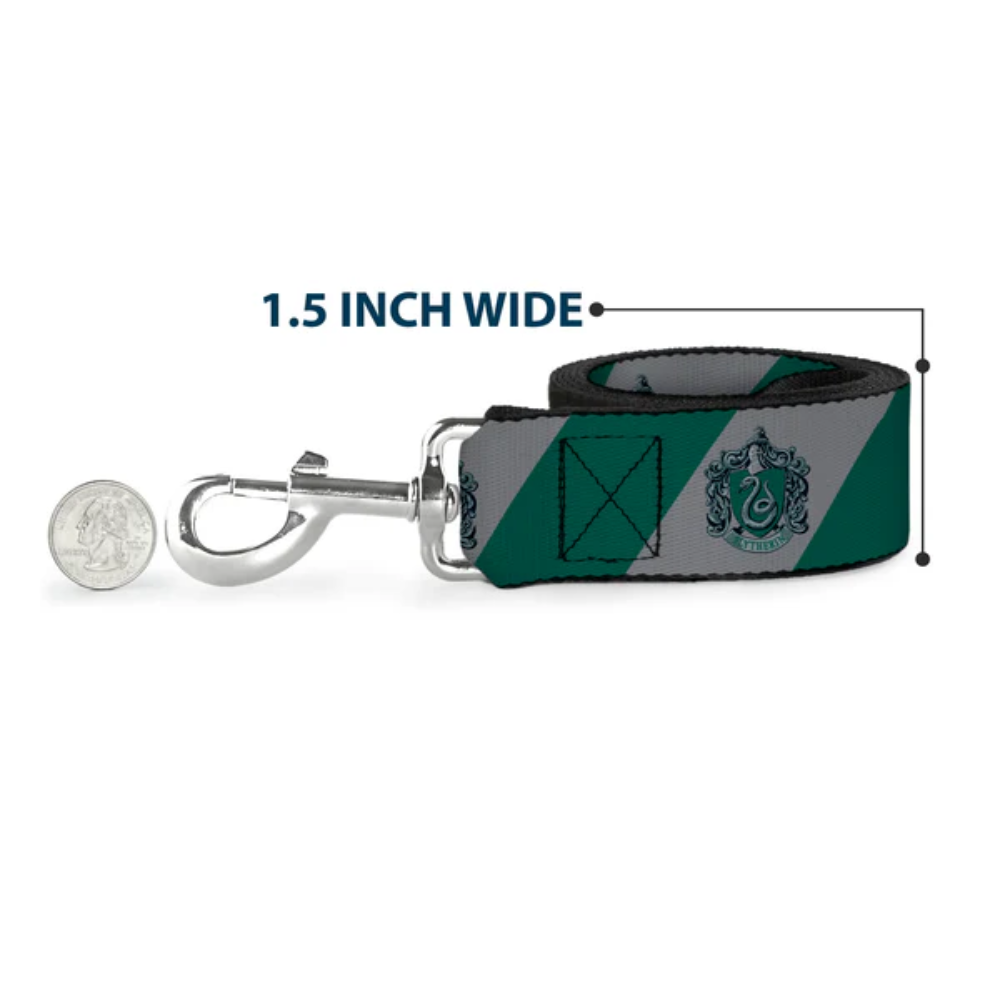 Dog Leash - SLYTHERIN Crest Diagonal Stripe Gray/Green - 1.5" WIDE / 6FT