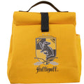 Yellow square bag with Hufflepuff logo on yellow metal stool with yellow background