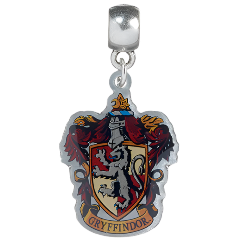 Silver pendant with Gryffindor crest on a white background