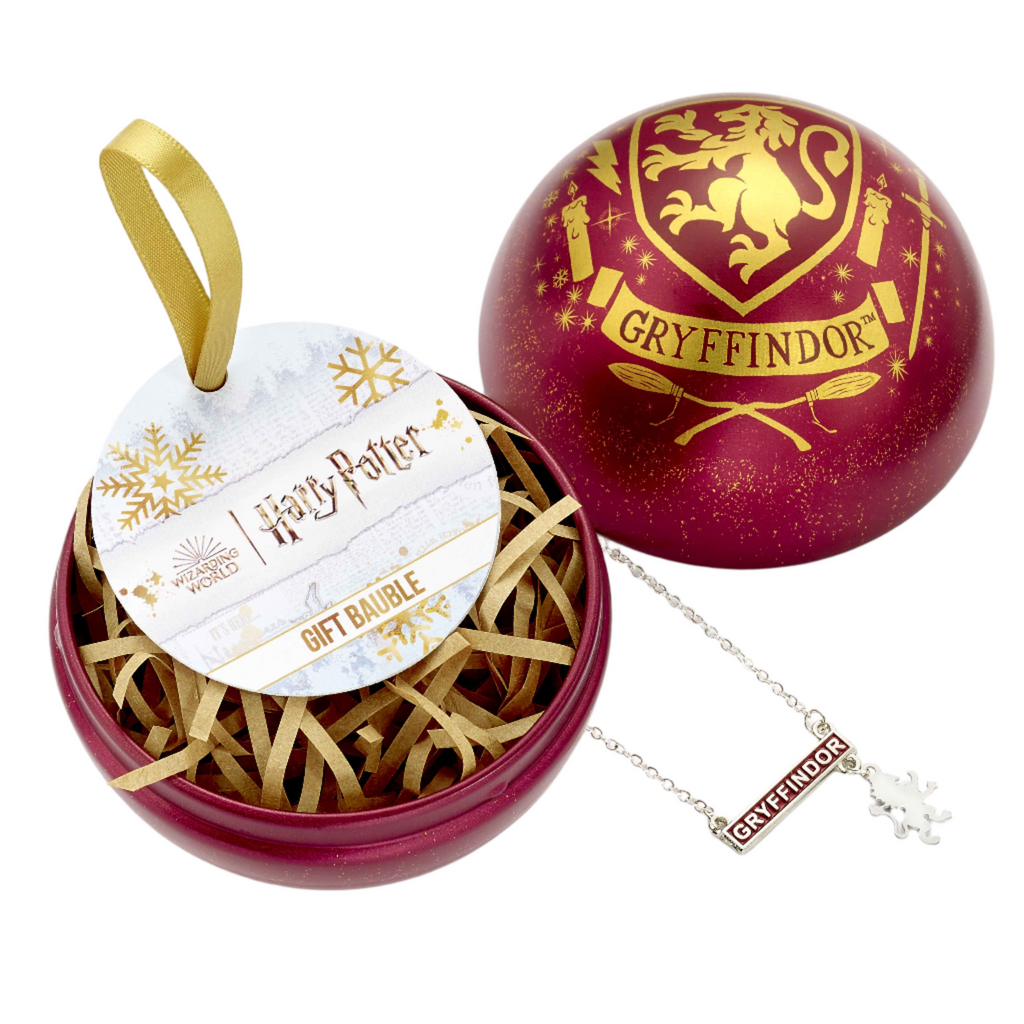 Gryffindor-themed gift set with necklace and bauble