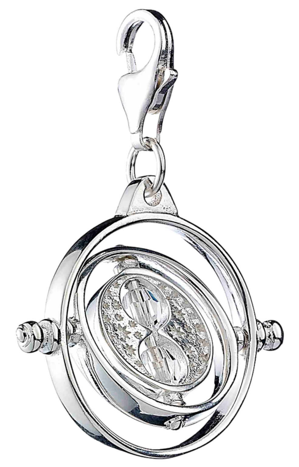 Silver pendant with a rotating design on a transparent  background