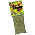 Bag of catnip with a yellow label featuring a cartoon cat on a white background