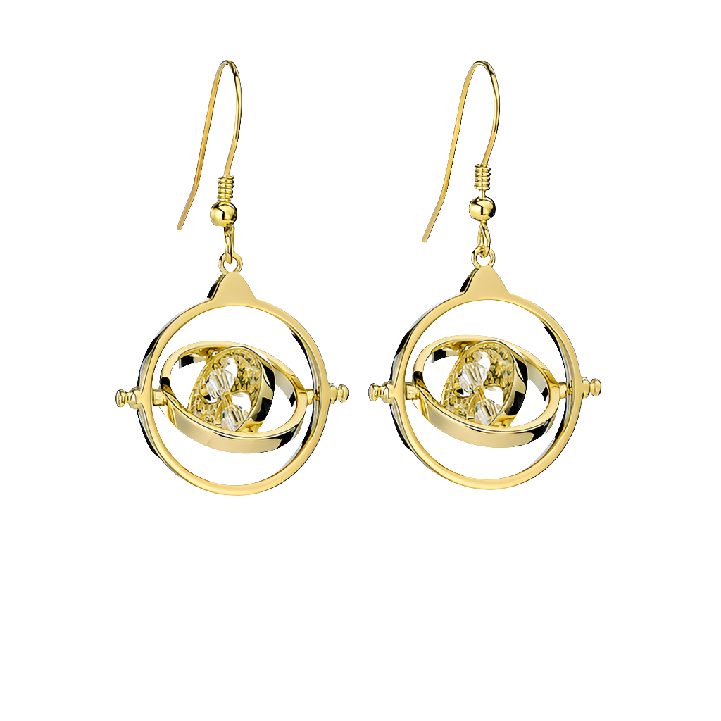 Official Harry Potter Time Turner Sterling Silver, Gold Plated Drop Earrings with Swarovski Crystal Elements