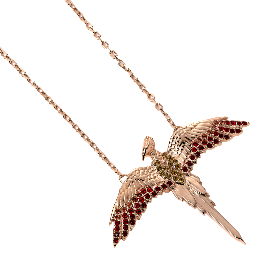 Official Harry Potter Sterling Silver Rose Gold Plated Fawkes Necklace with Crystals Elements