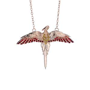 Official Harry Potter Sterling Silver Rose Gold Plated Fawkes Necklace with Crystals Elements