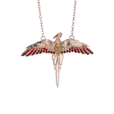 Official Harry Potter Sterling Silver Rose Gold Plated Fawkes Necklace with Crystals Elements