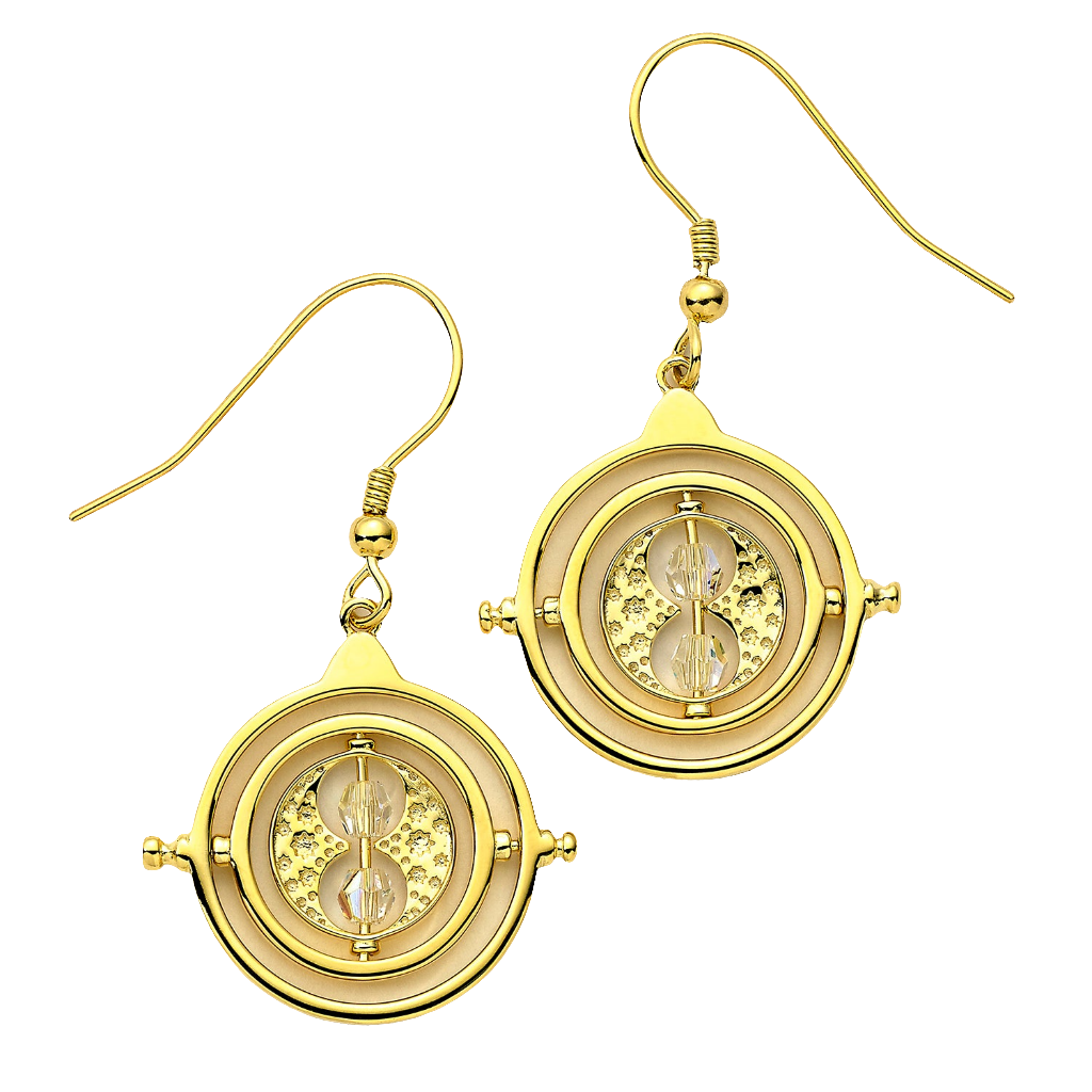 Official Harry Potter Time Turner Sterling Silver, Gold Plated Drop Earrings with Swarovski Crystal Elements