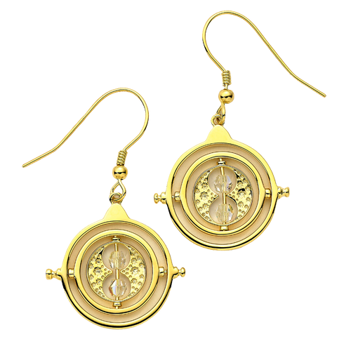 Official Harry Potter Time Turner Sterling Silver, Gold Plated Drop Earrings with Swarovski Crystal Elements
