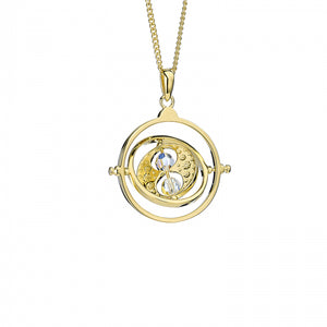 Official Harry Potter Time Turner Sterling Silver, Gold Plated Necklace embellished with Crystals The Carat Shop