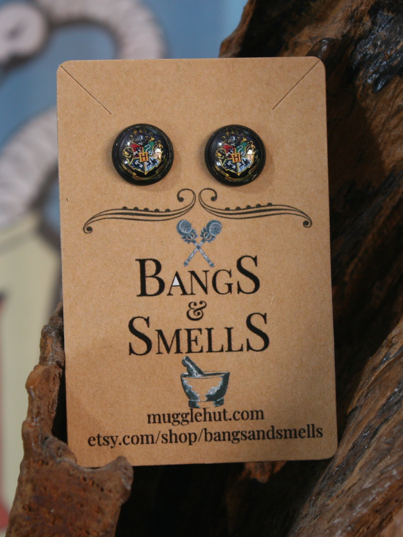 Wizard Stud Earrings - Hogwarts Crest Bangs & Smells Apothecary