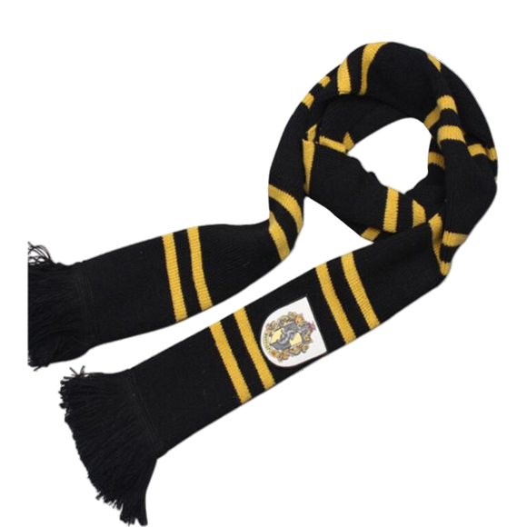 Long Knitted Scarf - Hufflepuff House Colors and Crest The Muggle Hut